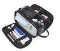Black and brown pu leather men's toiletry bag for travel storage