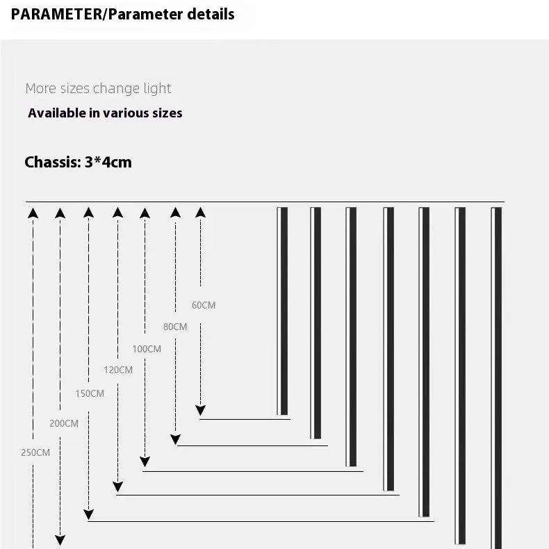 80cm long black aluminium LED strip wall lamp mounted on a wall, showing its simple linear design.