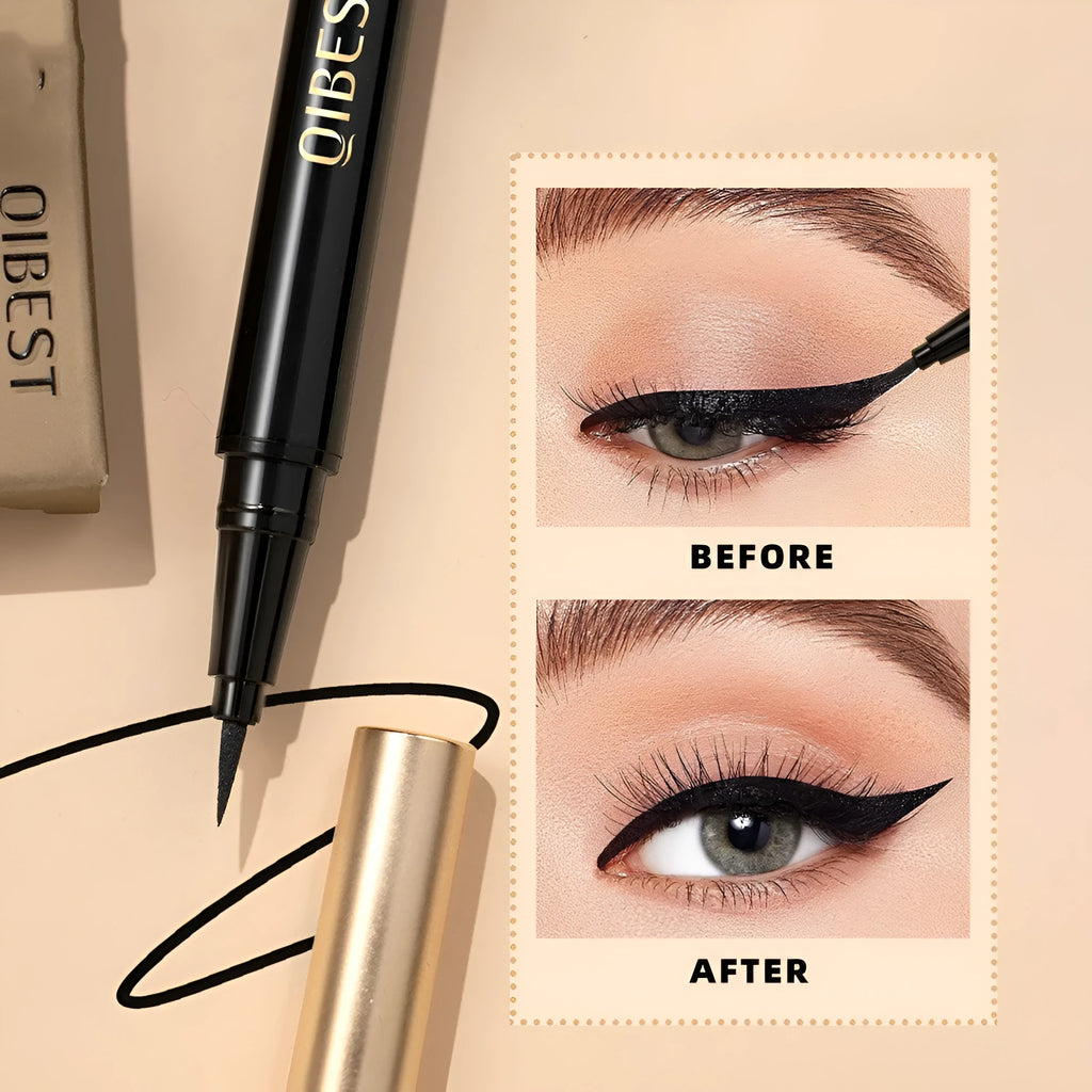 Black liquid eyeliner pen with sweat-proof and quick-drying properties.