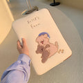 Embroidered animal pattern laptop sleeve in polyester fabric showing size options for 13.6, 14, and 15.6 inch laptops