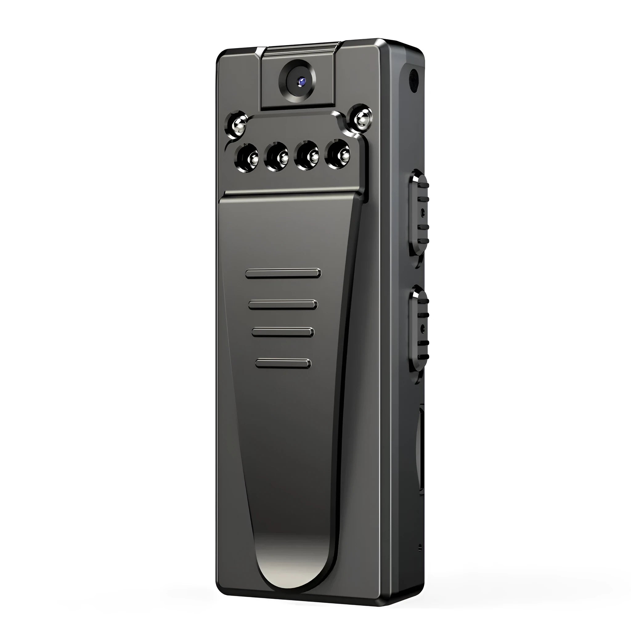Black 1080p HD digital video camera with 90-degree rotation capability for flexible positioning