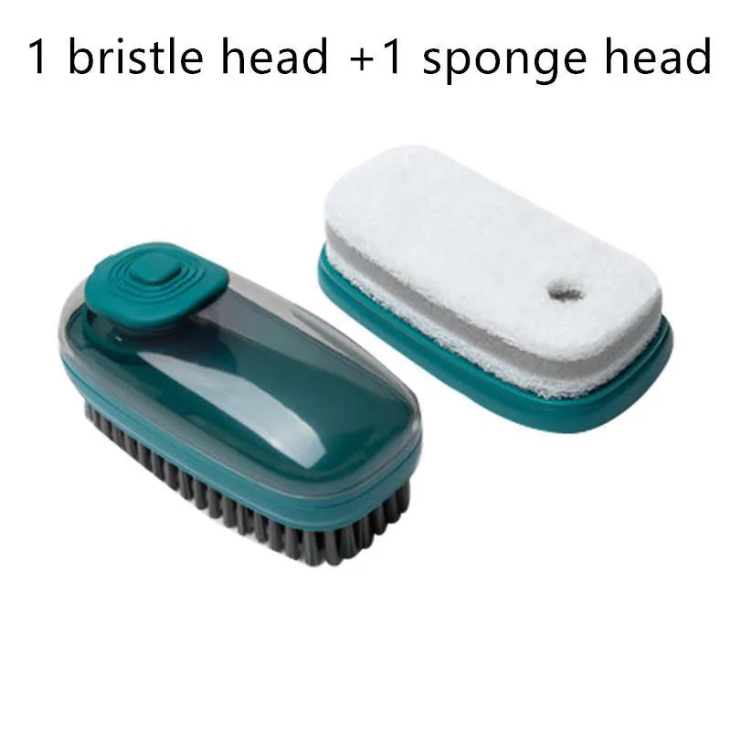 Blue automatic liquid cleaning brush with ergonomic grip for shoes and laundry on a white background.