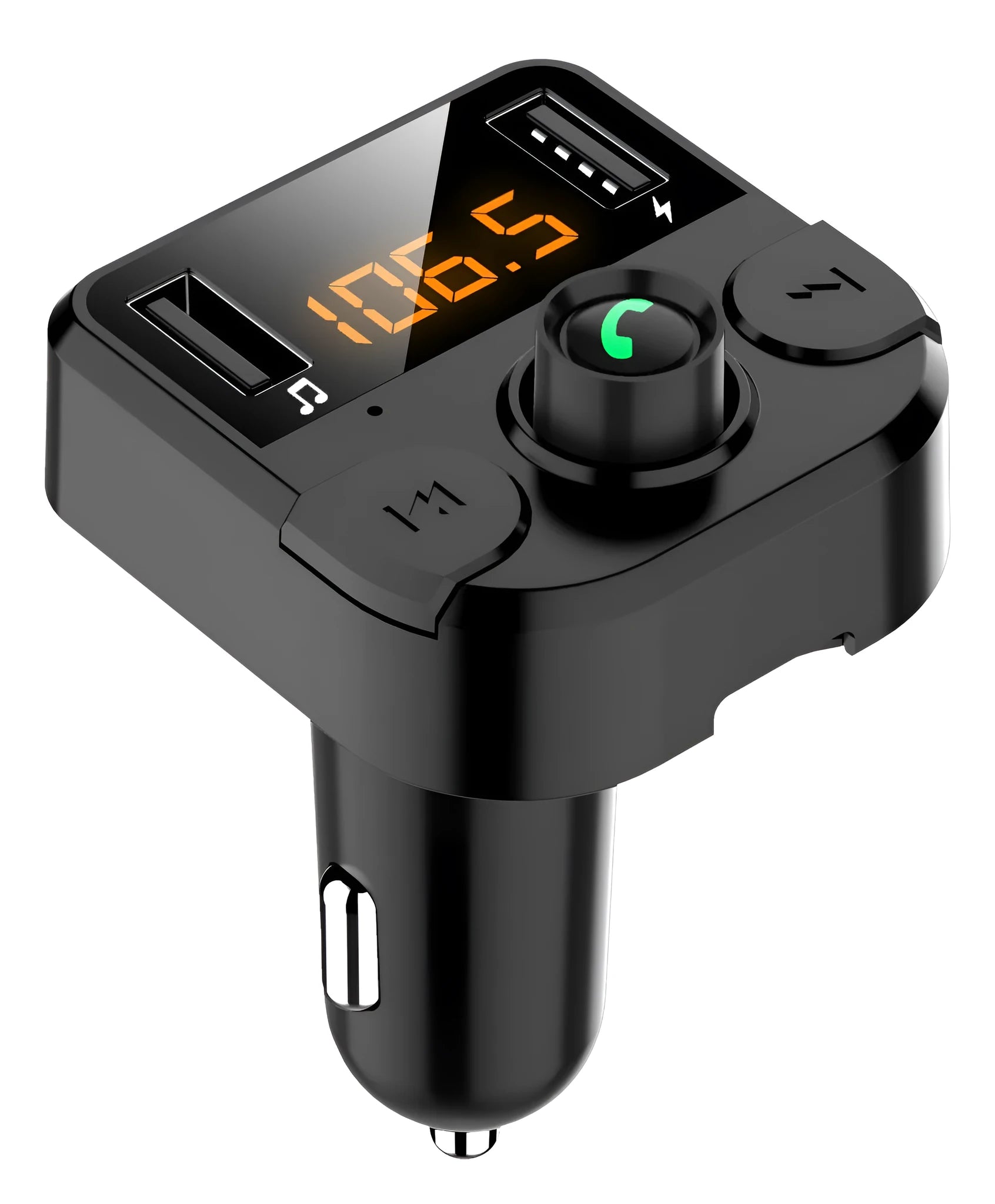 Black BT36B car MP3 Bluetooth player with 1.1-inch display for cigarette lighter power.