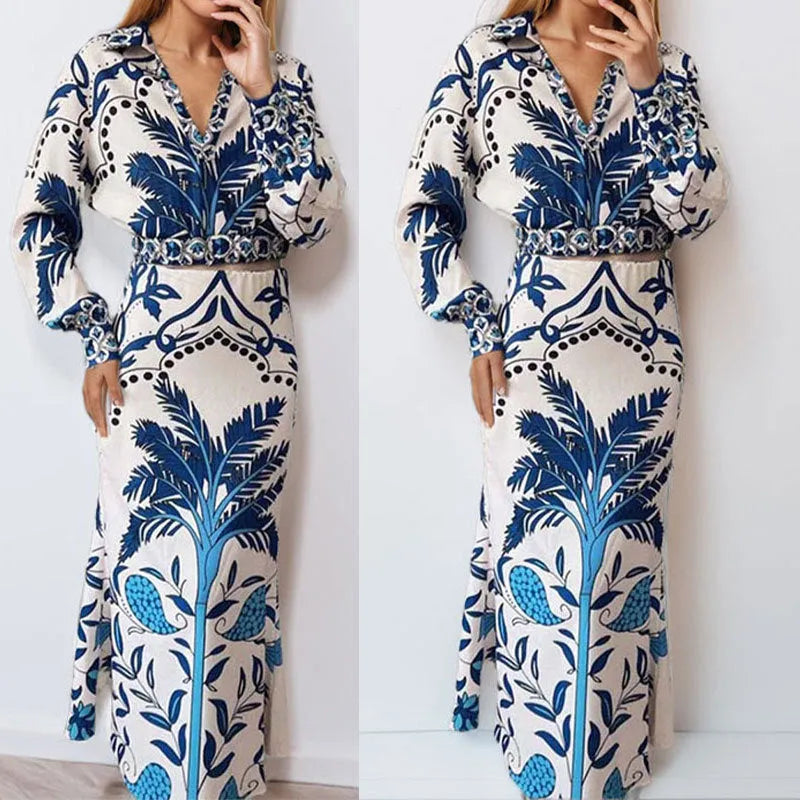 Women's long sleeve top and long skirt co-ord set in a solid picture colour.