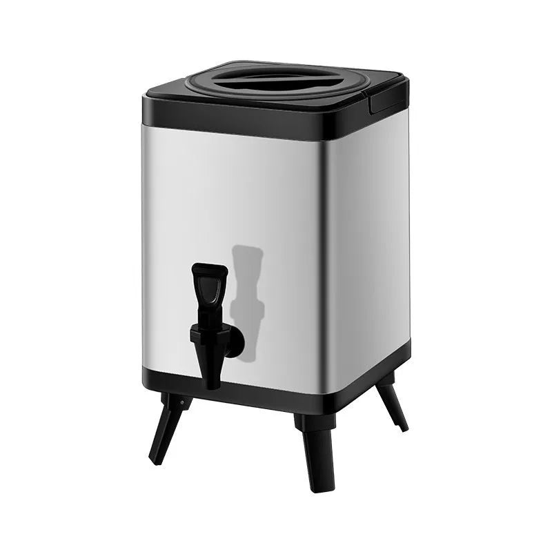Silver stainless steel square lock milk tea bucket with 8 litre capacity for commercial catering