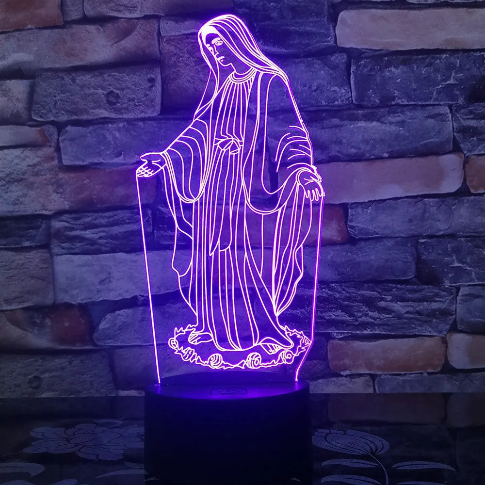 3D LED night light showing dual-ring light pattern from acrylic plate, with ABS base and touch/remote control.