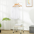 Single rod pulley storage car with iron frame and clothes hanger in black colour