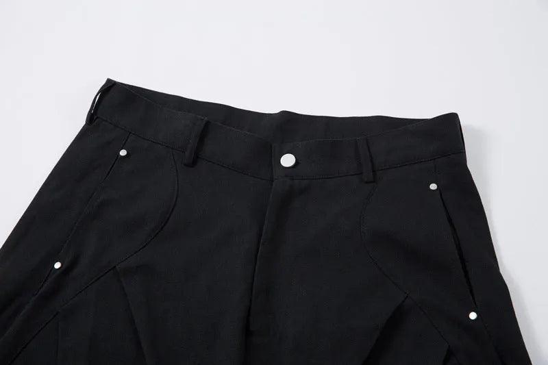 Men's black wide-leg cotton trousers with pleated front and loose-fit design