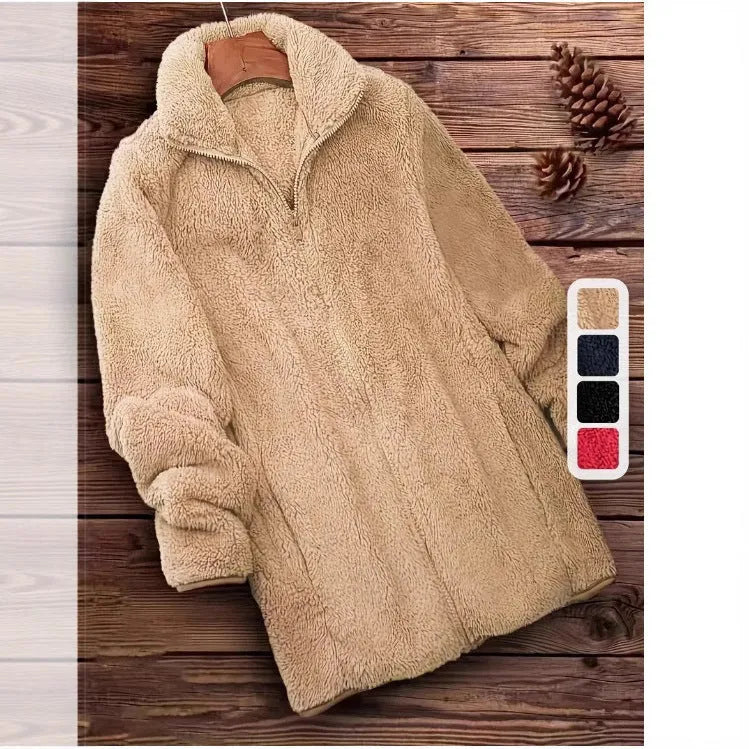 Double-sided fleece outdoor coat in polyester available in three colours with Asian sizing