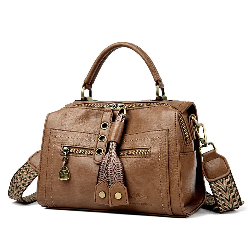 Soft grey PU leather women's retro square crossbody bag with a sandwich pocket.