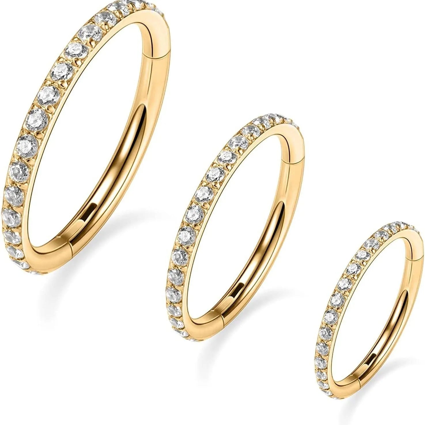 Stainless steel seamless nose ring with diamond front in multiple gauge and colour options