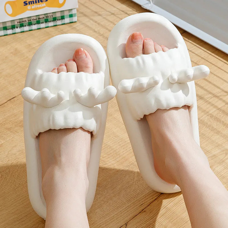 Deer horn design flip flop slippers with non-slip soles in light yellow colour