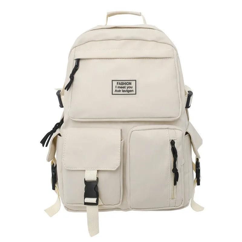 Soft black and white student backpack with laptop compartment and 3D pocket