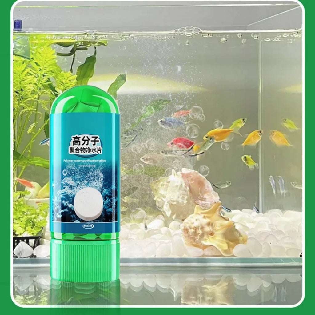Bottle of 35 polymer fish tank water purification tablets for deodorizing tropical and cold water ornamental fish tanks