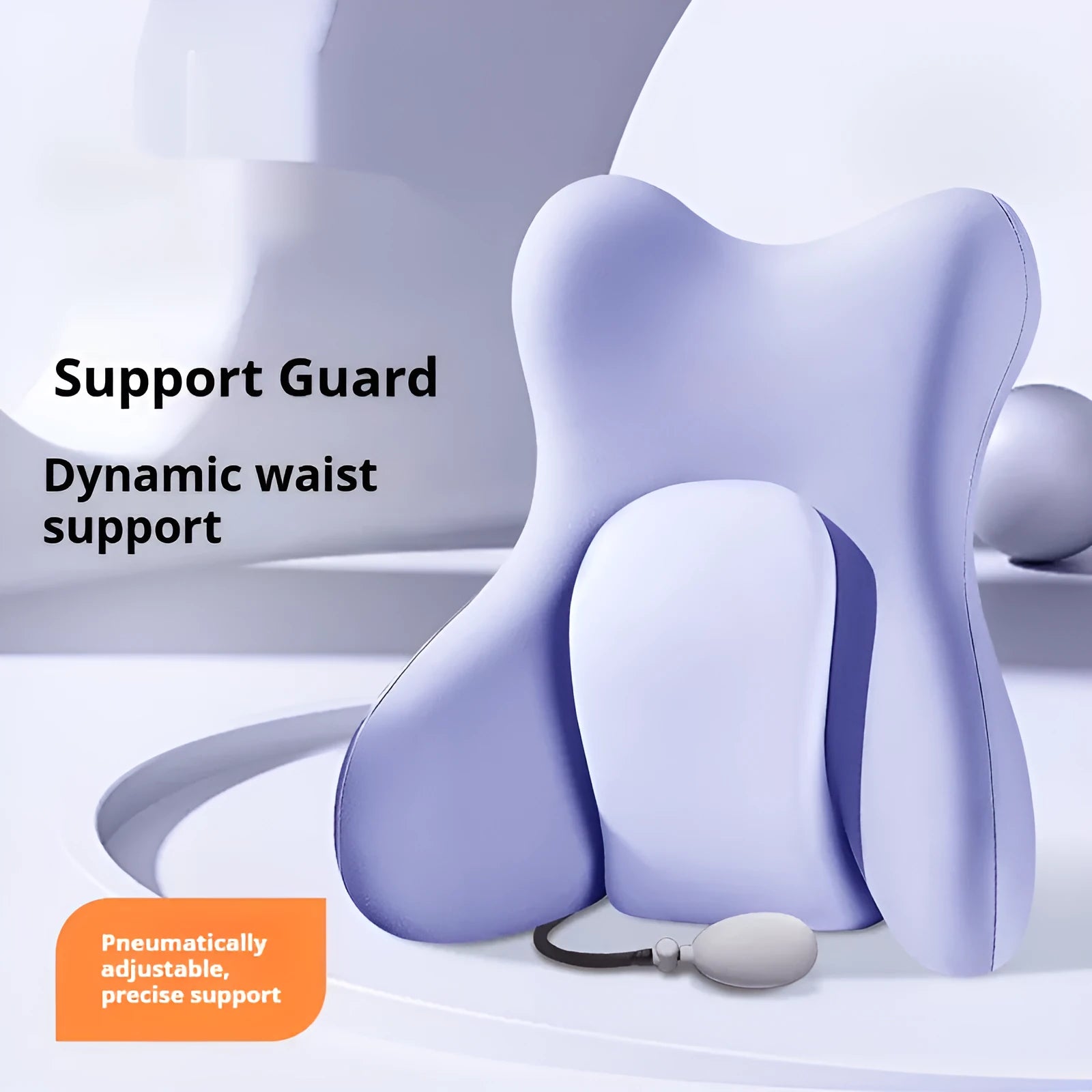 Ergonomic waist cushion in a solid colour with memory foam support and a removable cover.