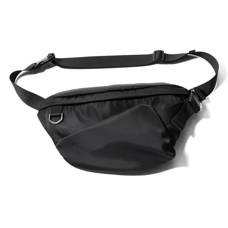 Black men's slanted chest bag in Oxford fabric with sewing line details