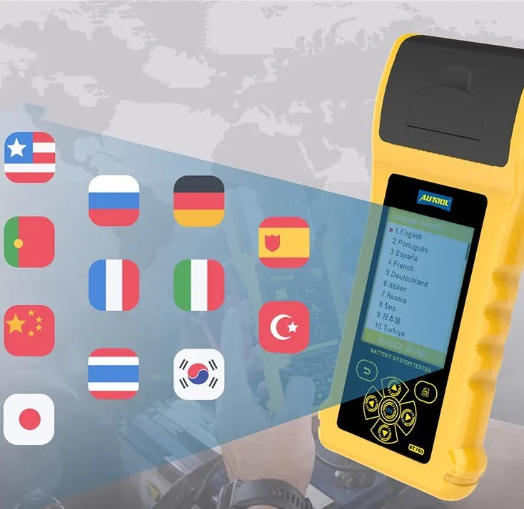 Autool BT760 vehicle battery diagnostic tester with colour screen and thermal printer for 12V/24V systems