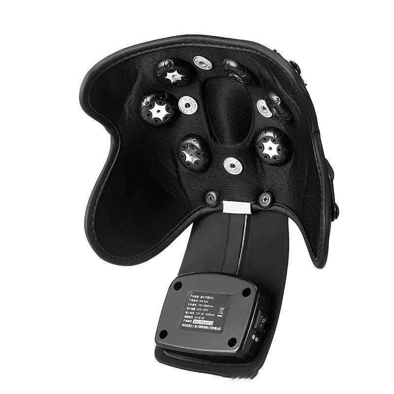 Portable infrared knee and shoulder massager with gel pads and adjustable temperature control unit.