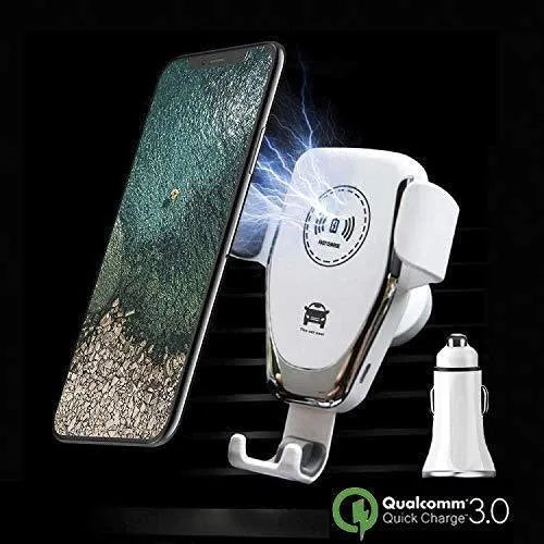 Car wireless charger mount for iPhone with automatic gravity clamp and 18W fast charging