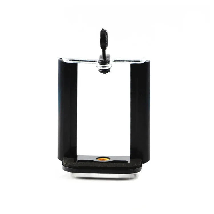 Black plastic U-shaped mobile phone clip holder for mounting to hoses and poles