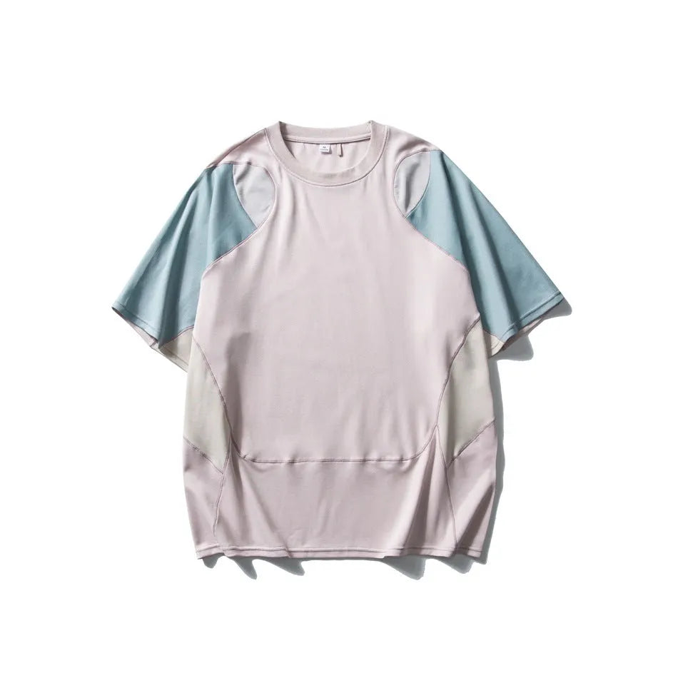 Men's loose fit patchwork t-shirt in a cotton blend fabric, shown in Galaxy Blue colour
