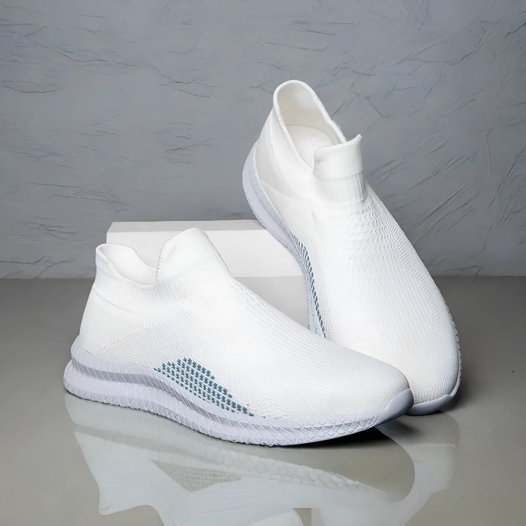 Popcorn Flyknit casual sneaker in low-top design with round toe, available in white, black, and blue colours
