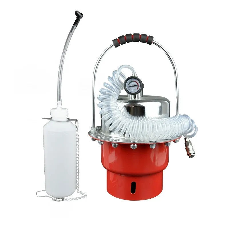 Pneumatic brake fluid replacement machine with 10 litre tank, pressure gauge and manual regulator