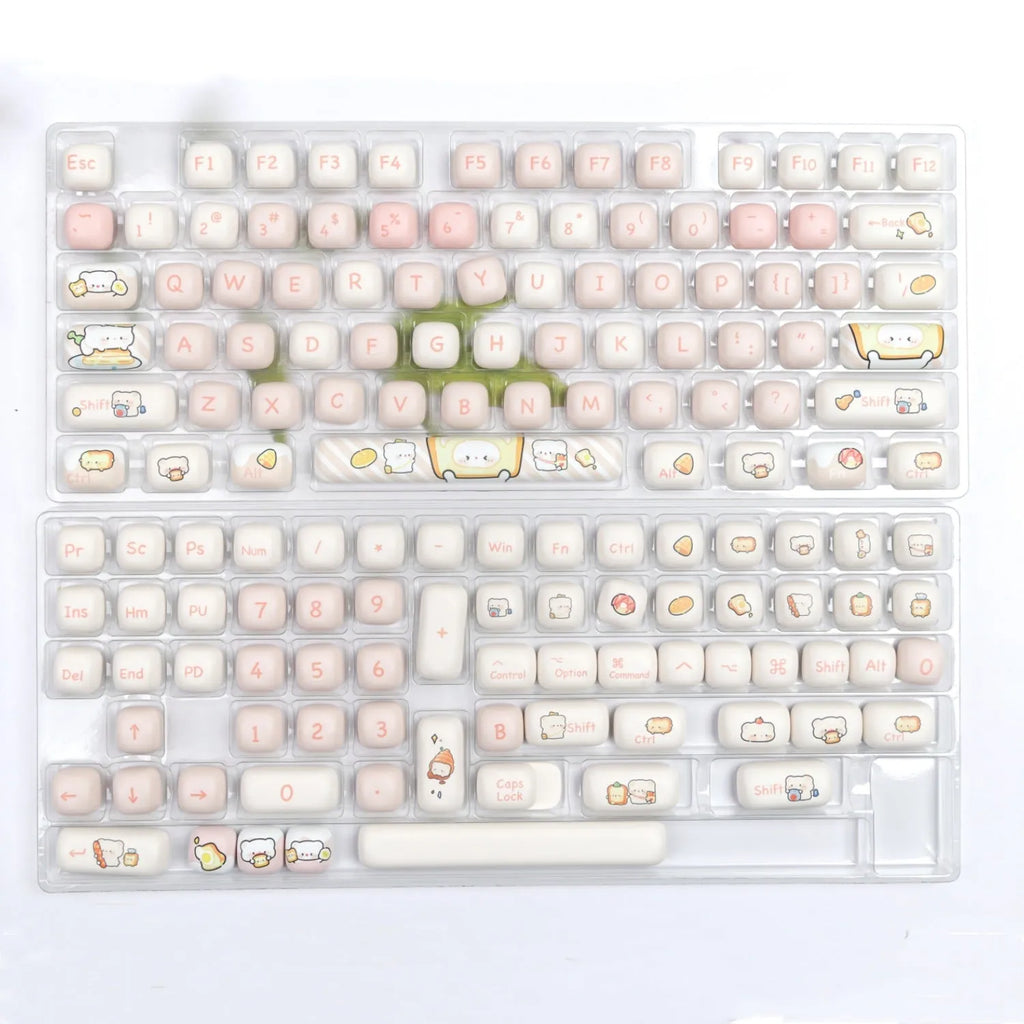 PBT sublimation printed bread bear design key cap set for mechanical keyboards