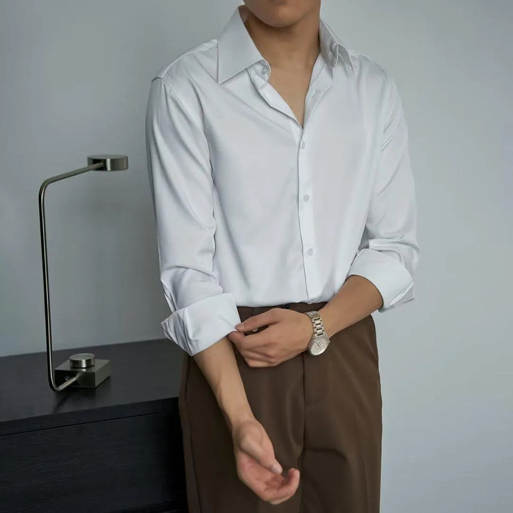 Men's loose fit cardigan-style long sleeve shirt in black colour with Korean fashion design