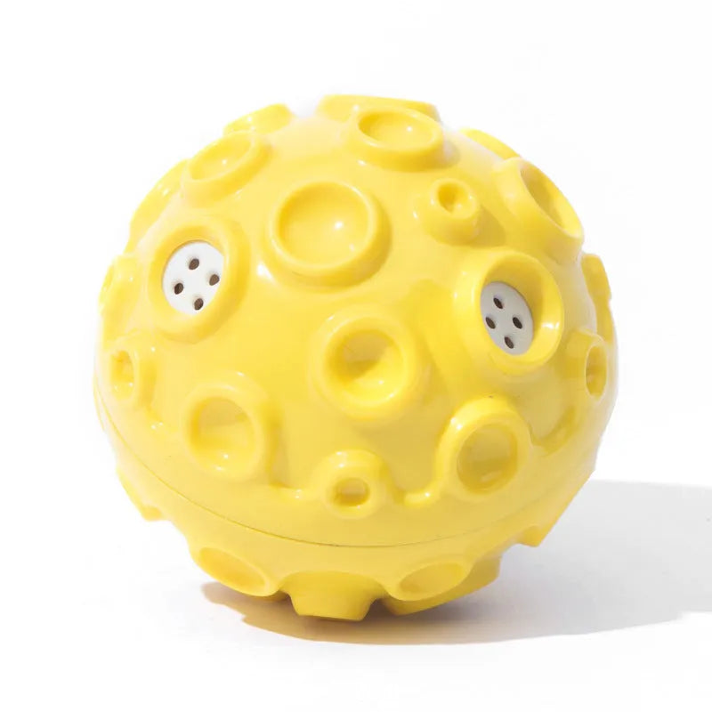 Colourful rubber dog toy ball with textured surface for chewing and teeth cleaning