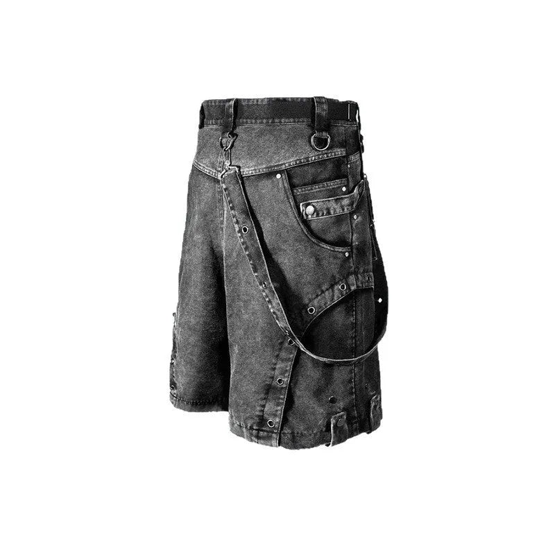 Retro high street loose washed denim shorts with high waist design in summer street style