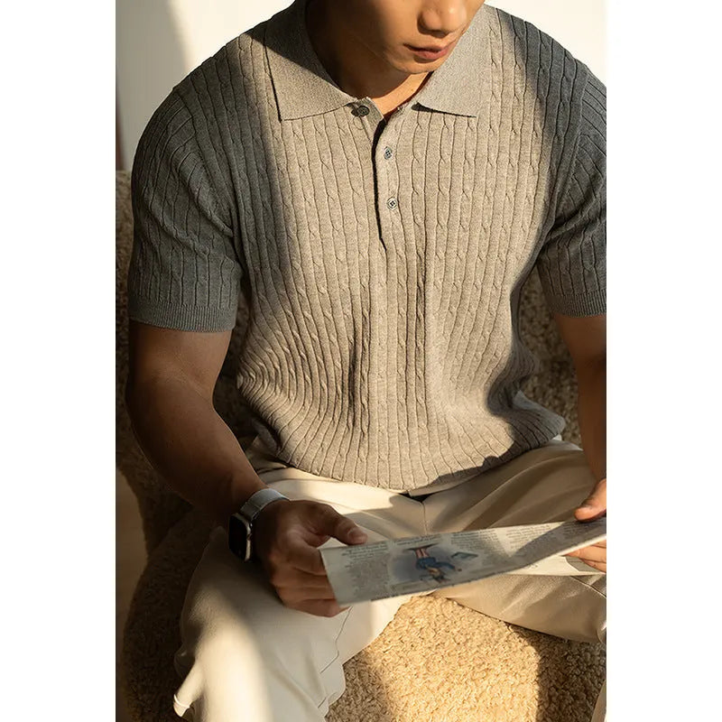 Men's khaki short sleeve business commute top with polyester blend fabric