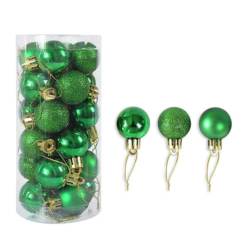 3cm diameter Christmas ball decorations in multiple colours including gold, red and silver