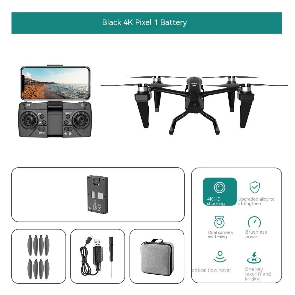 KS66 white alloy UAV drone with remote control and accessories on grass