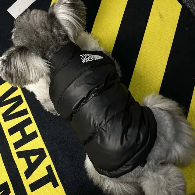 Black dogface down vest for dogs, thick warm autumn winter pet clothing, sizes S-XXL