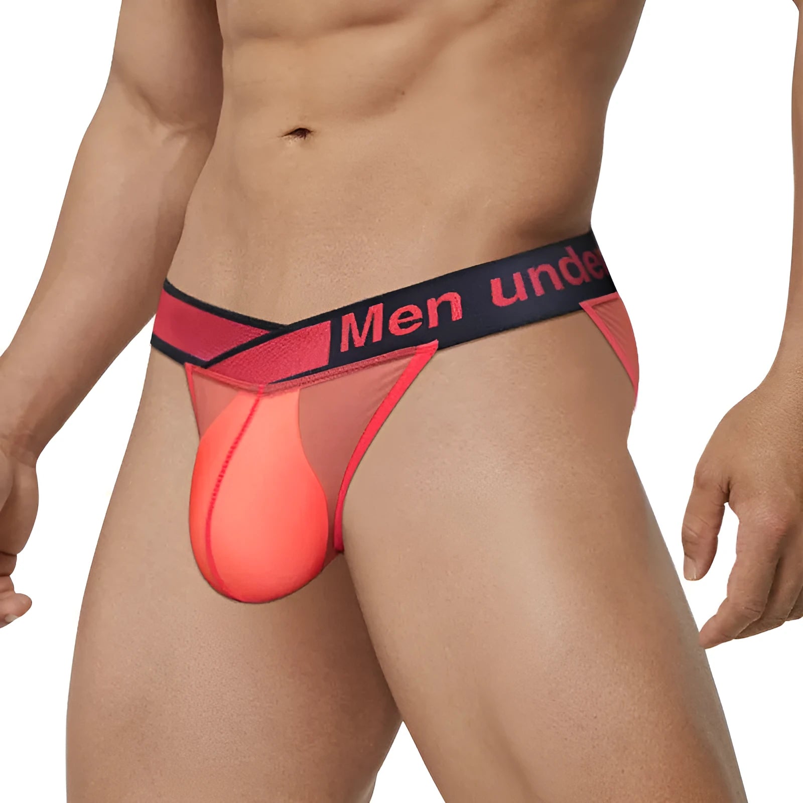 Men's transparent ice silk briefs with large V design in red, black or white colours