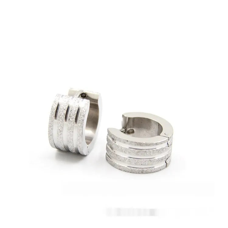 Geometric titanium steel frosted three-line earrings in Korean style with electroplated finish