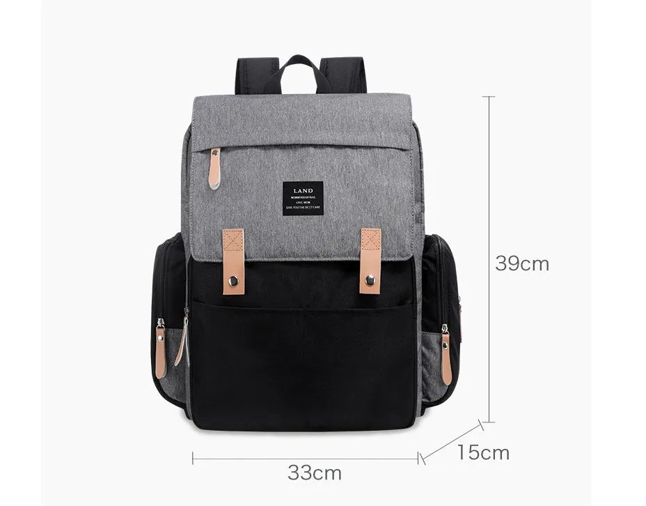 LAND Mommy large capacity diaper backpack in Oxford cloth with backpack straps and changing mat