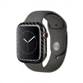 Apple Watch Series 4 carbon fibre half wrap leather case in bright black and matt black