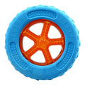 Three TPR floating dog toys: a ball, barbell, and tyre with bumpy textures for water fetch
