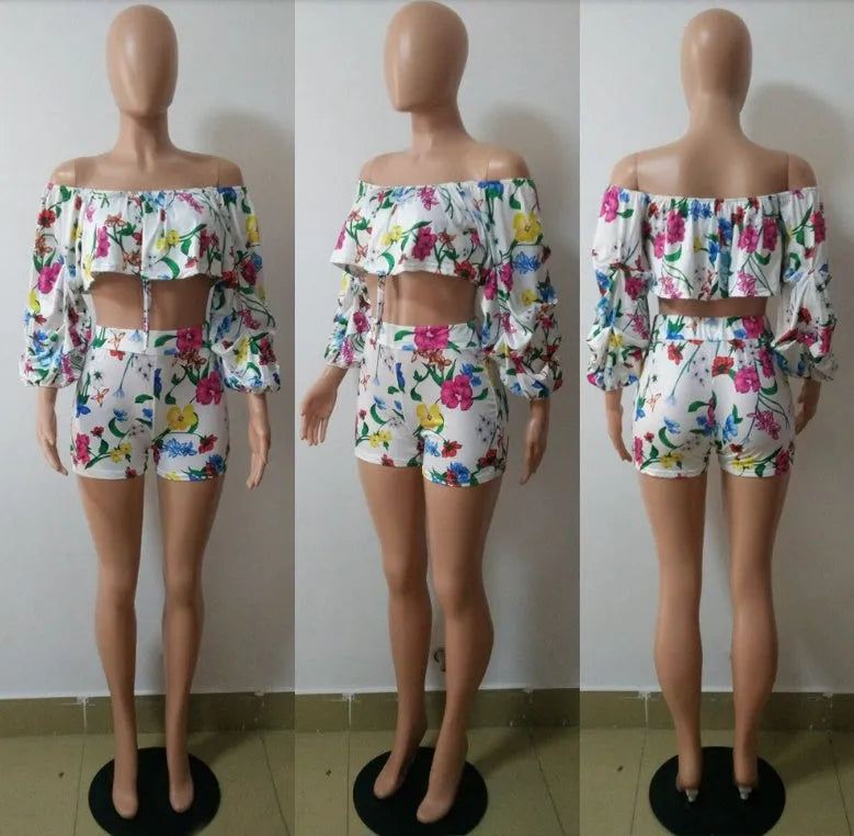 Women's multicolour digital print two-piece suit with pile sleeves and matching shorts
