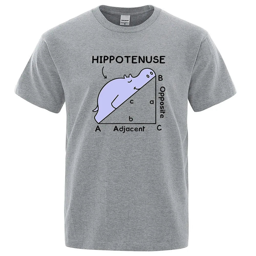 Loose fit cotton T-shirt with white 'Hippotenuse Opposite Adjacent' funny print, shown in Army Green colour.