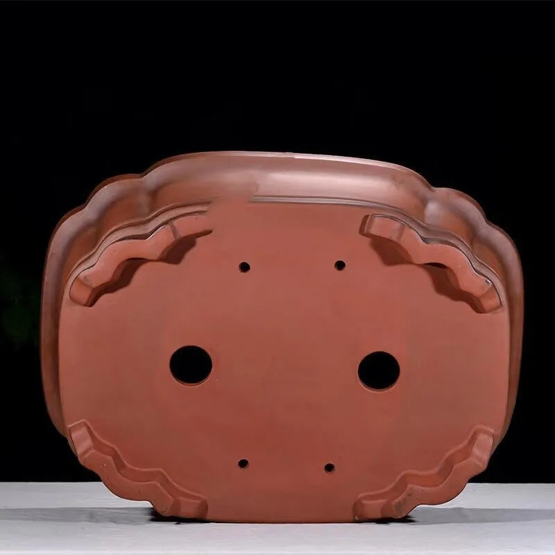 Chinese-style purple clay flowerpot with antique crabapple decoration and jade belt detailing