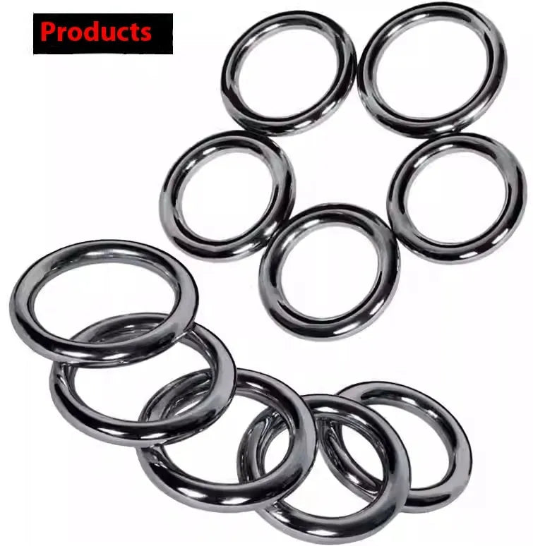 Iron Arm Skill Wing Chun carbon steel power training ring in three sizes on a plain background.