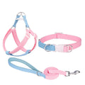 Polyester ribbon dog collar set with hand holding rope and chest strap in coordinated colours