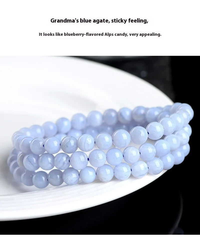 Natural blue agate bracelet with multi-circle patterns and Ruyi-style design elements