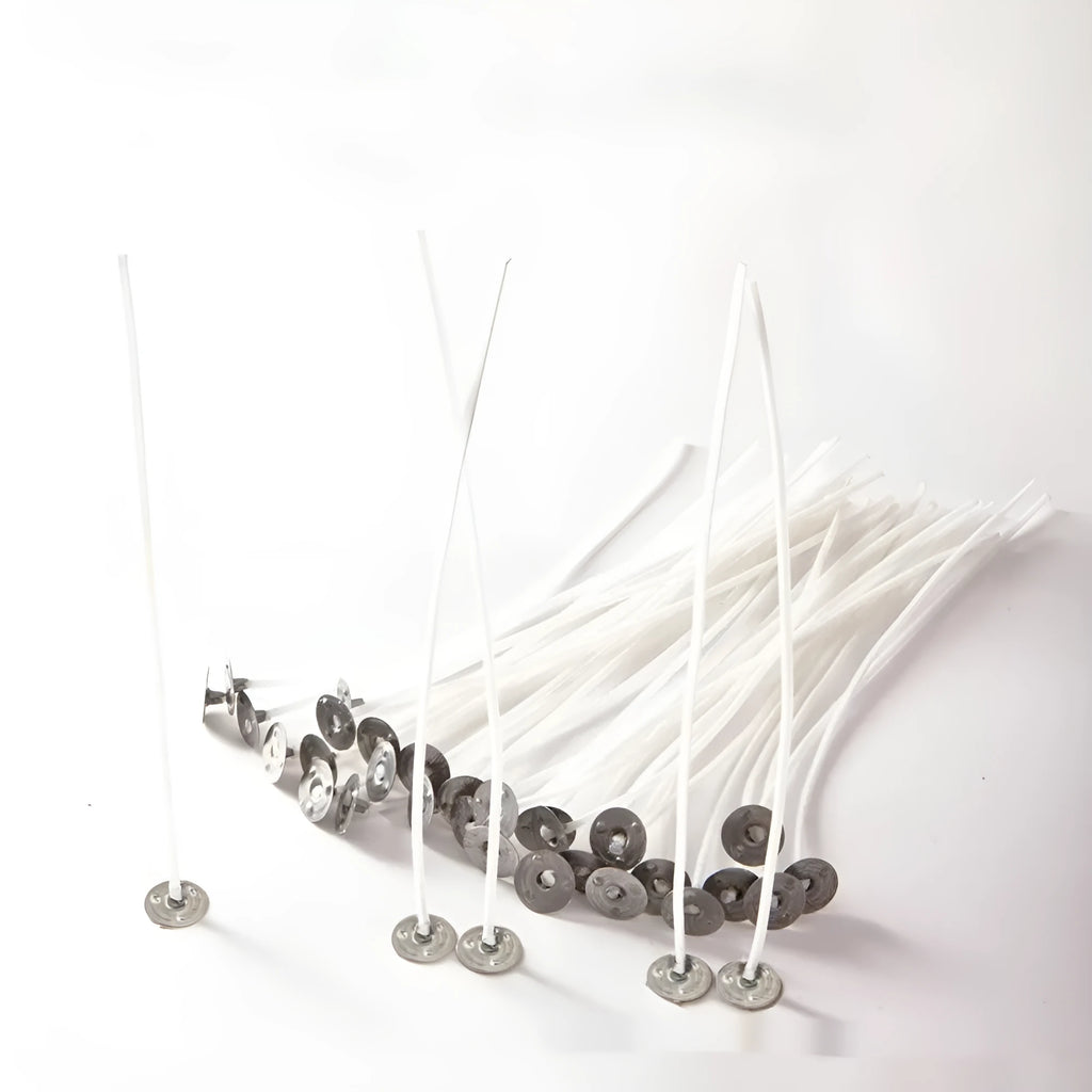 White cotton candle wicks in three lengths for DIY candle making projects