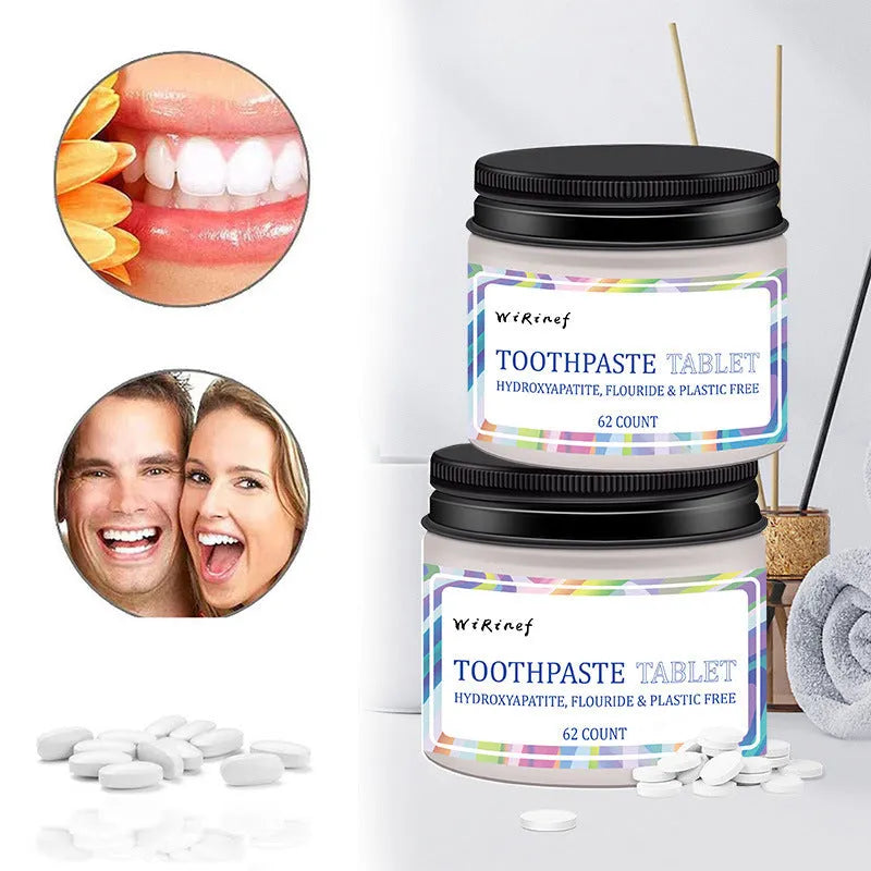 Pack of 62 solid mint toothpaste tablets for portable chewing cleaning