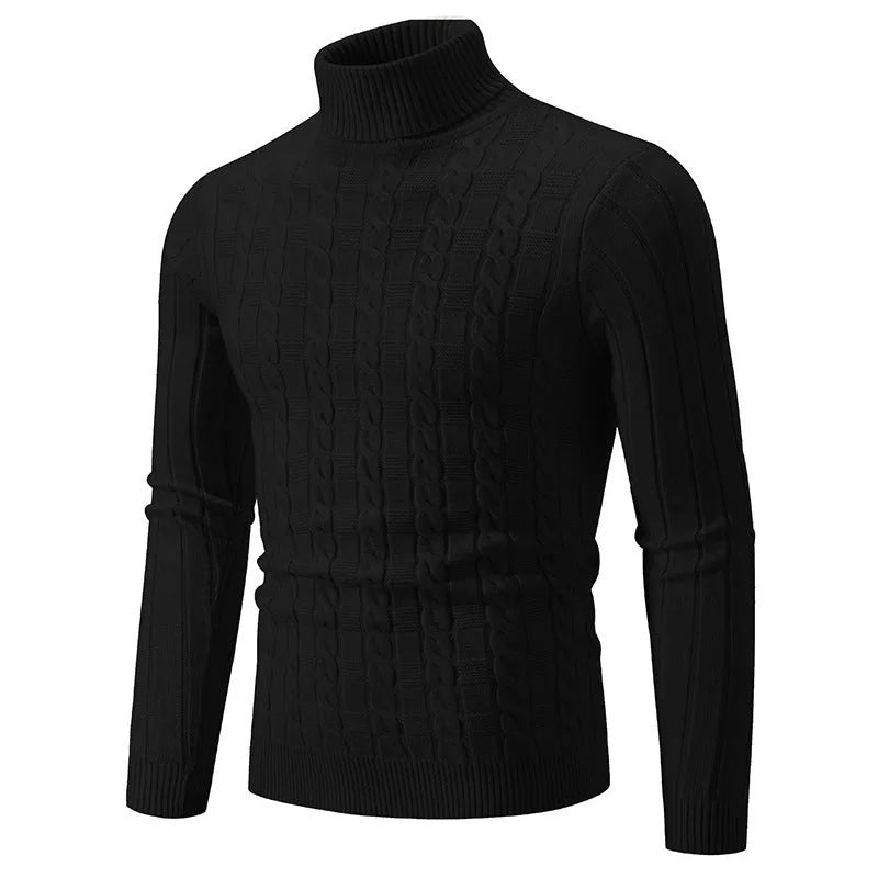 Men's slim twist turtleneck pullover sweater in chenille fabric, shown in beige colour