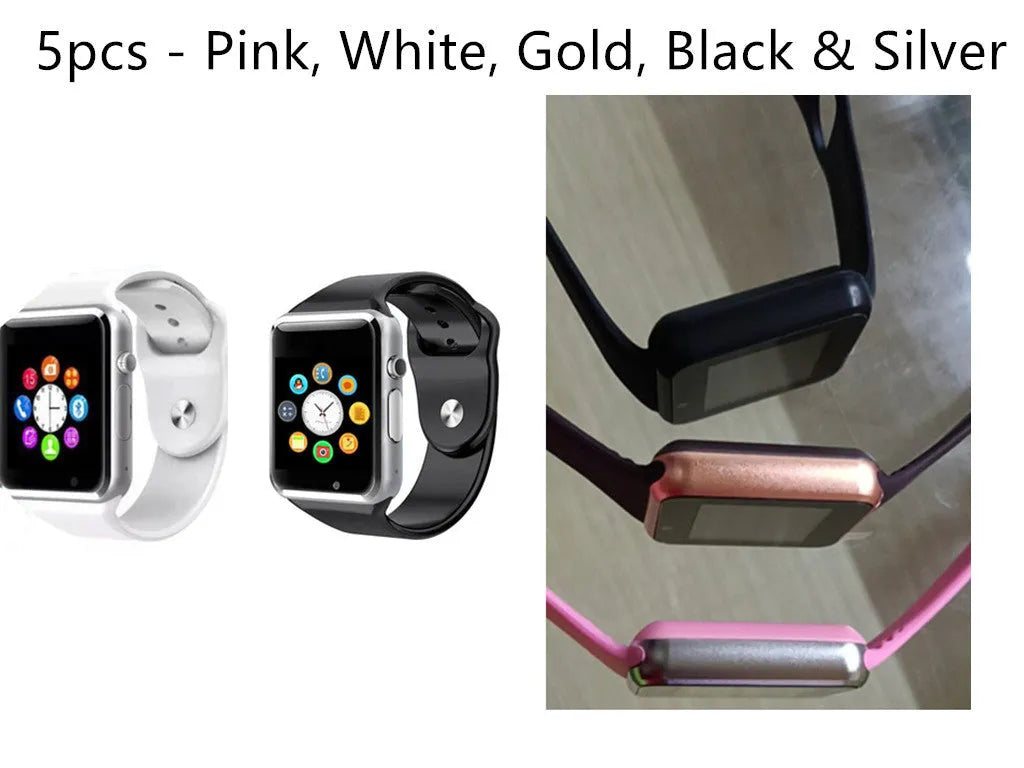 A1 Smart Watch with 1.54-inch colour touchscreen in multiple colour options showing GSM SIM and camera functionality